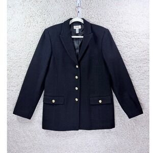 Talbots Blazer Women 12 Black Vintage Wool Blend Gold Buttons Made in USA Coat